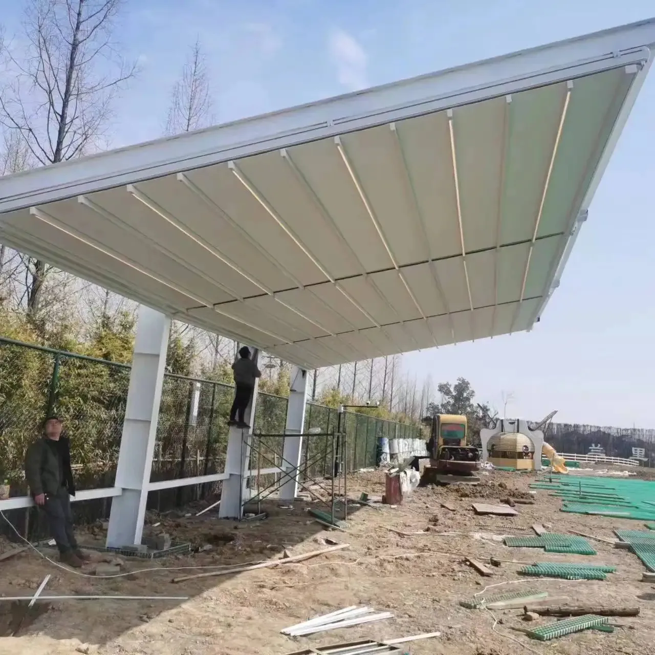 Groothandel Custom Aluminium Pergola Outdoor Paviljoen Waterdichte Elektrische Lamellen Intrekbare Pergola Zonnescherm