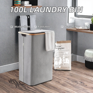 Cesto de Ropa Sucia Alto de Alta Calidad con Asa de Bambú, Gran Capacidad, Tela Oxford, Tapa Impermeable Personalizable, Almacenamiento para Baño - Product Image 2