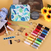 Kit de couture portable et durable à motif feuille bleue pour enfants, écoresponsable, avec étui compact – Idéal comme coffret cadeau du Nouvel An