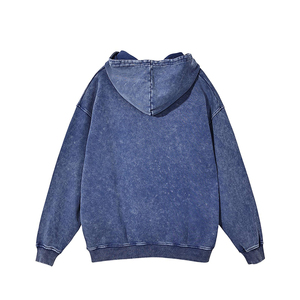 เสื้อฮู้ดดี้สตรีทแวร์ผู้ชายผ้าเทอร์รี่ฟอกสีลายโลโก้ด้านหน้าแบบกำหนดเอง ผ้าฝ้าย 100% ระบายอากาศได้ดี/แห้งเร็ว ทรงหลวม มีกระเป๋า - Product Image 4