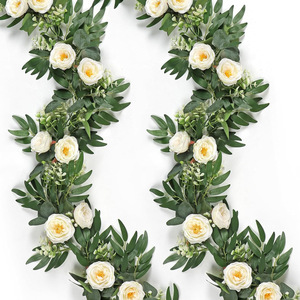 <b>Artificial</b> Eucalyptus Vine With <b>White</b> <b>Roses</b> 1.8m Wall Hanging For Wedding Outdoor Decor - Product Image 1
