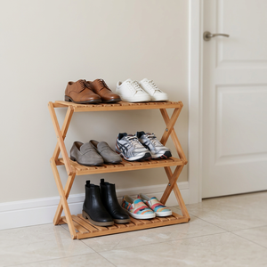 Organisateur de rangement pour chaussures en bois Radiata – Étagère pliable à 2/3/4 niveaux, finition naturelle pour entrée et maison - Product Image 1