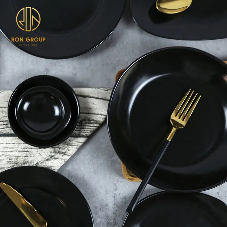 Service de table en porcelaine durable, service de table personnalisé japonais, incassable, vaisselle noire, petit bol en céramique pour gâteau ramekin, 1 pièce