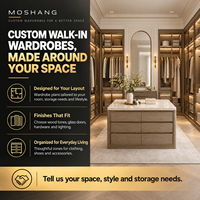MoShang Dressing traditionnel blanc avec armoire, intérieur en noyer, porte vitrée, îlot en marbre, chambre classique