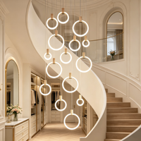 Escalier lustre villa salon lampe lumière nordique anneau de luxe moderne simple double bâtiment suspension