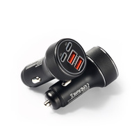 Chargeur de voiture Source Factory Mini 90W 4 ports, charge rapide USB-A + double adaptateur Type-C, ODM OEM, pour Samsung Android et tous les smartphones