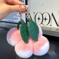 Porte-clés en fourrure de lapin Rex véritable, petit pendentif pompon mignon en forme de litchi pour sac à dos