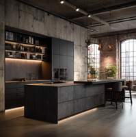 Meubles de cuisine modernes de luxe laqués sur mesure avec îlot de rangement et rangement intégré pour appareils électroménagers, avec options de finition