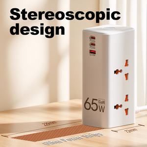 Regleta de Carga Rápida <span class=keywords><strong>GaN</strong></span> de 65W con 4 Tomas de CA, 1 Puerto USB-A, 2 Puertos USB-C, Cable de 2m, Estación de Escritorio, Extensión de Regleta - Product Image 5