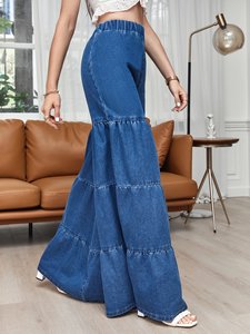 Wholesale Wide Leg <strong>Women</strong> Flare <strong>Jeans</strong> <strong>Boot</strong> <strong>Cut</strong> Denim Bottom Culottes <strong>Jeans</strong> <strong>for</strong> <strong>Women</strong> - Product Image 4