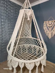 Fauteuil suspendu en macramé <span class=keywords><strong>XXL</strong></span> style bohème pour intérieur, véranda ou chambre - Product Image 3