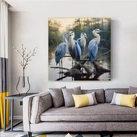 Portrait d'animal texturé peint à la main personnalisé, peinture à l'huile d'oiseau héron pour la maison, le salon, la chambre à coucher, la chambre d'enfant, la décoration murale.