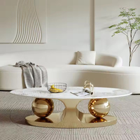 Table basse moderne de luxe pour la maison, table de salon avec plateau en pierre frittée, table basse minimaliste moderne dorée