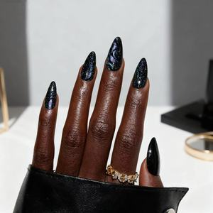 24 Uñas Postizas Brillantes con Efecto Ojo de Gato, Uñas Decorativas Negras, Productos para <span class=keywords><strong>Manicura</strong></span>, Arte de Uñas, Cobertura Completa, Reutilizables y Removibles - Product Image 1