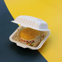 Boîte à hamburger jetable de qualité alimentaire 6 x 6 pouces, 1 compartiment, avec couvercle articulé, micro-ondable, réfrigérable, type clamshell, biodégradable, 16 oz