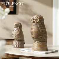 Statuette de hibou en résine texturée Flolenco Antique, sculpture géométrique sculptée, style tribal, pour décoration de table et de maison