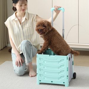 <span class=keywords><strong>Chariot</strong></span> de courses pliable télescopique portable avec panier en plastique à couvercle et roues silencieuses pour les courses en extérieur - Product Image 2