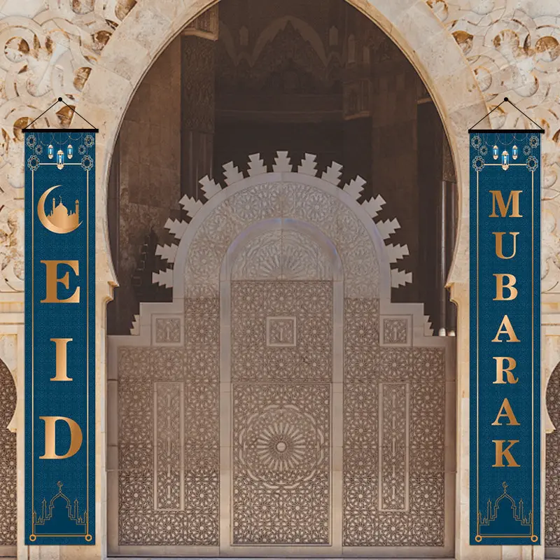 Belles couplets musulmans Eid Mubarak vente en gros Ramadan bannière Festival célébration bannière porte rideau décorations