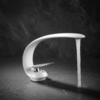 Robinet de lavabo en laiton blanc à poignée unique, design créatif, courbe cygne, finition chromée, mitigeur chaud/froid pour meuble-lavabo, vente en gros