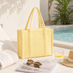 Eco Friendly Thick Terry Towel Tote <b>Handbag</b> Custom Embossed Design Foldable Bag High Quality Bulk Promotional Give - Product Image 4