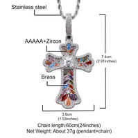 Collier Hip Hop empilable avec pendentif croix en laiton incrusté de zircons multicolores et de zircone cubique, style Bling
