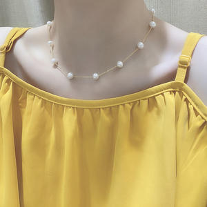 Collar con Colgante de Perla de Agua Dulce de 6-7 mm, Diseño Simple, Color Dorado Cielo Estrellado, con Borla de Microfibra Brillante, Zhuji G18K - Product Image 2