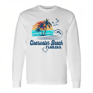 T-shirt a maniche lunghe vintage retrò Clearwater Beach Florida Sunset - Product Image 2