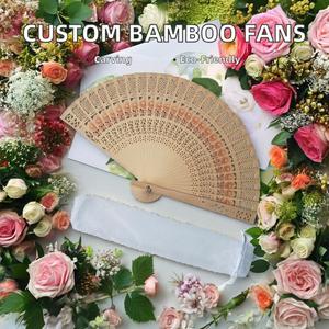 Abanico de Mano Ecológico Personalizado, Abanico Plegable de Madera Grabado, Artesanía de Bambú Pintada y Tallada para Bodas, Cumpleaños, Bebés - Product Image 3