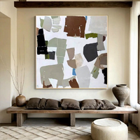 Peinture à l'huile abstraite purement peinte à la main, style Wabi-sabi, finition texturée, moderne, lavable, cadre en métal transparent, salon