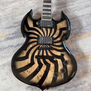 Guitarra Eléctrica <span class=keywords><strong>Odin</strong></span> Zakk de Alta Calidad con Cuerpo de Caoba, Diapasón de Palisandro, Estilo Anillo Negro y Verde, con Pastillas Doradas - Product Image 3