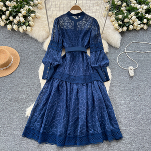 Robe à Manches Longues avec Ceinture Brodée Rétro Style Courty pour Femme, Taille Mince, Nouvelle Collection Printemps 2025 - Product Image 5