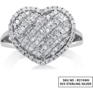 Ornaatis Heart Dome <b>Ring</b> 1.00 Cttw Natural White Diamond Round Baguette Cut <b>925</b> Sterling <b>Silver</b> Size 8 For Women Engagement - Product Image 2