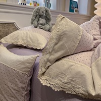 Ensemble de literie 3 pièces en polyester 100TC avec housse de couette, drap plat et drap-housse en patchwork Seersucker