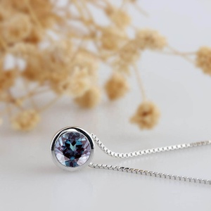 Round Cut 1CT Center Synthetic <strong>Alexandrite</strong> Bezel Solitaire 14k White Gold Pendants <strong>Necklace</strong> Chain <strong>Alexandrite</strong> Pendant <strong>Necklace</strong> - Product Image 3
