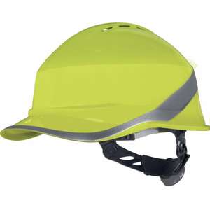 DELTA PLUS - DIAM6WTRJAFL ''Baseball cap'' shape vented yellow <b>safety</b> <b>helmet</b> with rotor adjustment - EAN 3295249256258 <b>HELMETS</b> - Product Image 1
