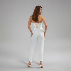 TEENYEE Nouvelles Tendances Chic Dentelle Grande Taille Femmes Vêtements Ukabendkleider Elegante Kurz Mariée Musulman De <span class=keywords><strong>Mariage</strong></span> <span class=keywords><strong>Pantalon</strong></span> Avec Cape - Product Image 6