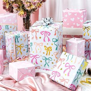 Shining colorful <b>bow</b>-shaped heart pattern pink double-sided aluminum-coated paper <b>gift</b> wrapping paper for Valentine's Day - Product Image 1