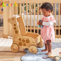 Marche-bébé en bois réglable et sécurisé avec centre d'activités et bac à jouets girafe