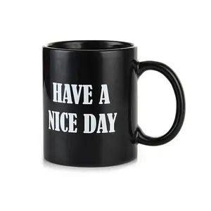 Custom Logo Printed Creative Gift Matt Black Have A Nice Day Ceramic Coffee Mug Cup