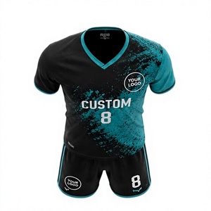 ชุดฟุตบอลแบบกำหนดเอง สีดำ-เขียวอมฟ้า พิมพ์ลายแบบ Sublimation คอวี แขนสั้น ระบายเหงื่อได้ดี สำหรับผู้ใหญ่ ชุดแข่งฟุตบอลชาย - Product Image 6