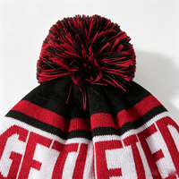 Bonnet d'hiver tricoté à revers, personnalisé, à rayures, avec pompon et étiquette, style OEM