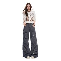 Jeans décontractés streetwear unisexe multi-poches 3D style workwear