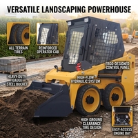 Mini-chargeuse compacte diesel avec plusieurs accessoires pour les travaux de construction, de démolition et de manutention de matériaux