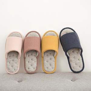 Zachte paar-pantoffels voor thuis, bovenwerk van linnen, open teen, antislip PVC zool, ademend, voor slaapkamer, binnen, lente, zomer, herfst, winter - Product Image 6