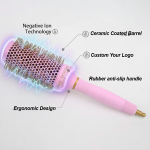Custom Packaging professionale salone rotondo <span class=keywords><strong>spazzola</strong></span> per <span class=keywords><strong>capelli</strong></span> in ceramica con Logo privato tecnologia Nano per <span class=keywords><strong>capelli</strong></span> lisci - Product Image 3