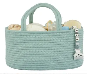 Nursery Tote Baby Diaper Storage Basket Cotton Rope Baby Diaper Caddy Organizer Bag For Newborn Baby With Different Colors