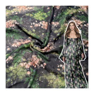 100% Polyester <strong>Embroidered</strong> Pleated Texture Dress High Quality Dark Floral Printed Chiffon Premium Embroidery <strong>Fabric</strong> - Product Image 1