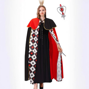 Royal <strong>Queen</strong> of Hearts Long Cape Poker Playing Card Cloak for Halloween Cosplay Party - Product Image 3