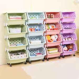 Étagères à marches de couleur nordique, 4 niveaux, organisateur de jouets sur pied, support de rangement écologique pour chambre d'enfant, chambre à coucher, espace de vie - Product Image 1