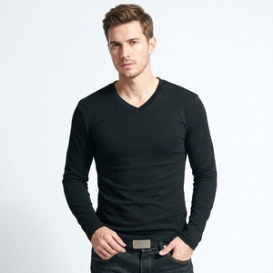 <span class=keywords><strong>T</strong></span>-<span class=keywords><strong>shirt</strong></span> à manches longues pour homme, col en V, motif uni, tissu <span class=keywords><strong>côtelé</strong></span>, <span class=keywords><strong>t</strong></span>-<span class=keywords><strong>shirt</strong></span> thermique uni décontracté - Product Image 2